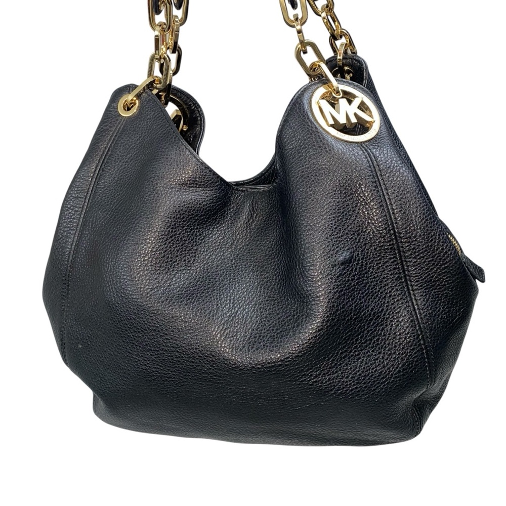 Michael Kors Fulton Shoulder Bag Black Pebble Leather Gold Tone Chain and Logo - Picture 6 of 16